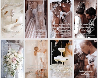 May include: A collage of wedding-themed images with romantic quotes about love and marriage. The images include a bride's shoes, a bouquet of flowers, a couple kissing, and champagne glasses.