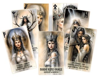 Nordic Runes cards deck. Elder Futhark and Binded Runes