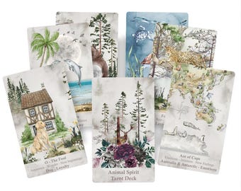 Animal Spirit Tarot Deck with Guidance. Watercolor Wisdom Cards with Ebook