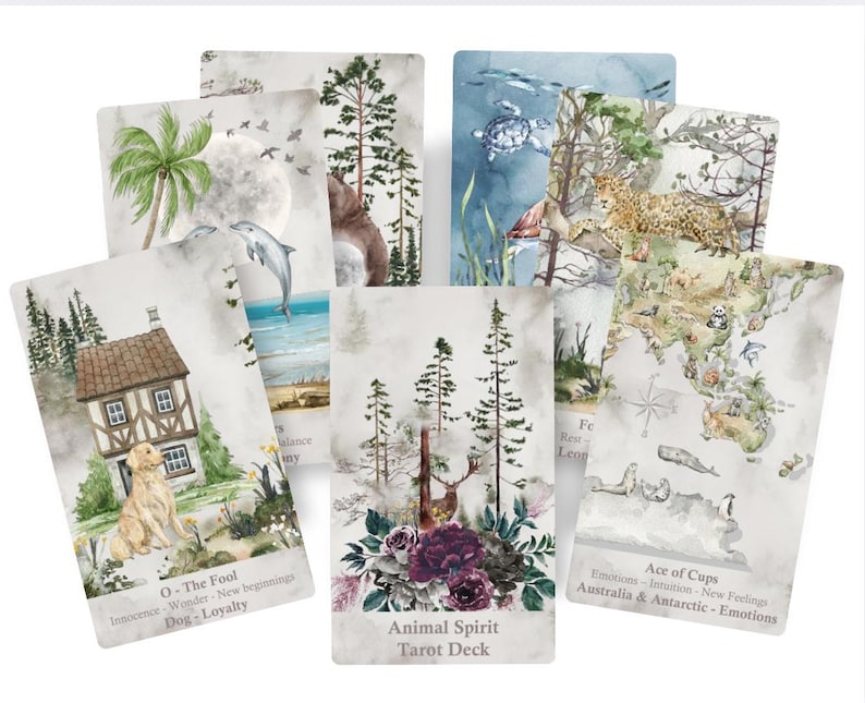 Animal Spirit Tarot Deck with Guidance. Watercolor Wisdom Cards with Ebook image 1