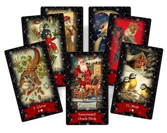 Christmas Lenormand cards oracle deck. Vintage fortune telling cards
