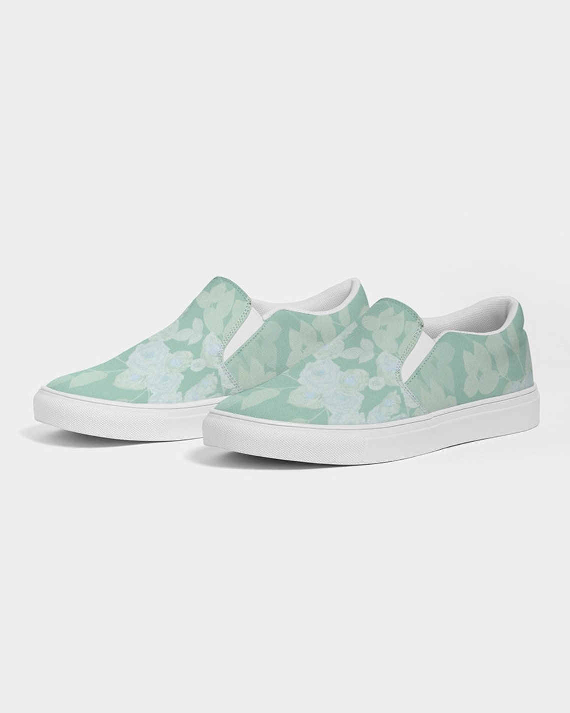 Mint Green Roses Women's Slip-on Canvas Shoe Floral - Etsy