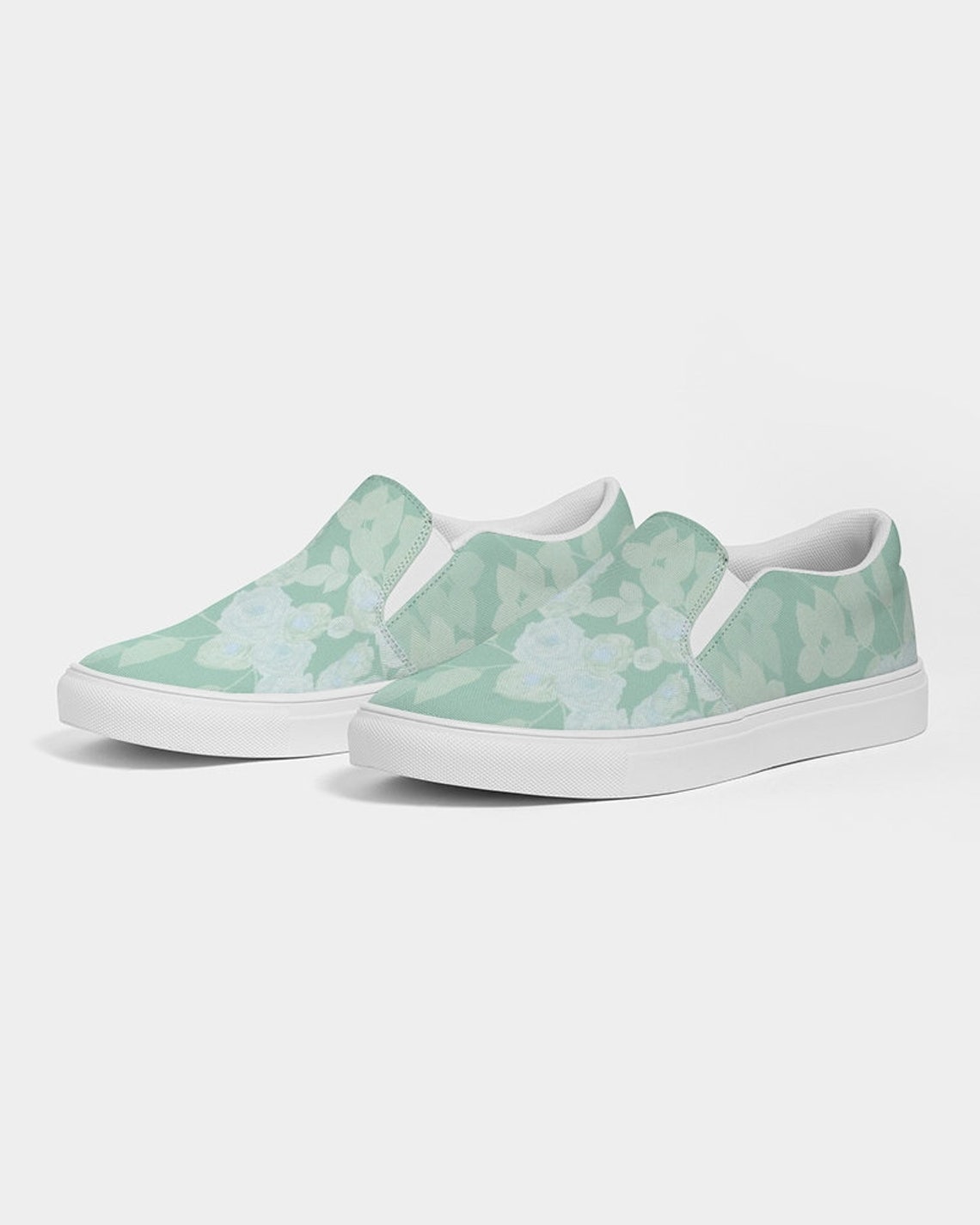 Mint Green Roses Women's Slipon Canvas Shoe Floral Etsy