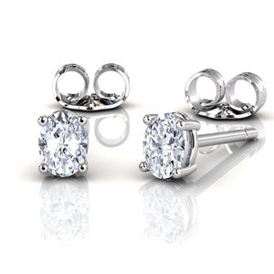 Solid Platinum Oval Moissanite Stud Earrings, Dainty Ethical Fine Jewelry, Minimalist Earrings, Dainty Wedding Anniversary Jewelry