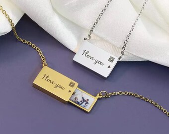 Photo Envelope Necklace - Custom Picture and Message Case - Personalized Love Note Gift for Her for Him - Valentine Day Jewelry