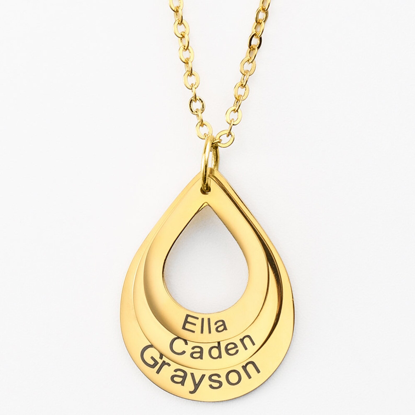 3 Names Water Drop Necklace Custom Family Necklace Engraved
