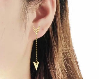 Minimalist Arrow Chain Earrings Dangle Gold Plated