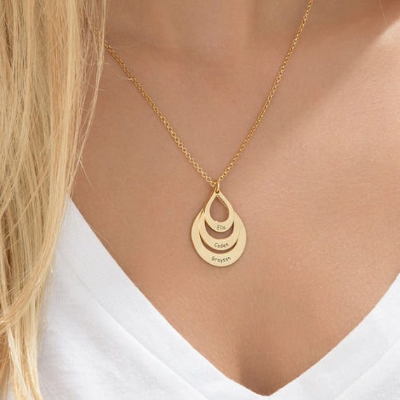 3 Names Water Drop Necklace Custom Family Necklace Engraved Personalized Kids Name Jewelry Customized Mother Gift