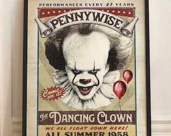 V478 canvas Poster Pennywise Stephen King Movie IT print room decor custom 24x36