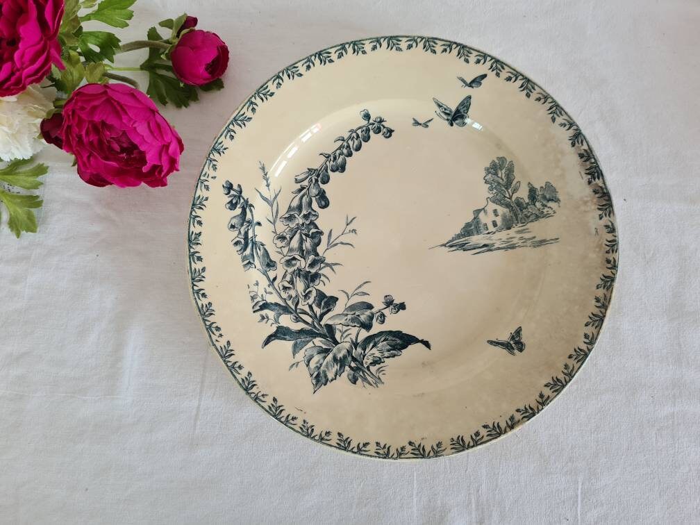 Plat de Service Rond Plat Ancien en Terre Fer Modèle Villageois La Manufacture Française Gien