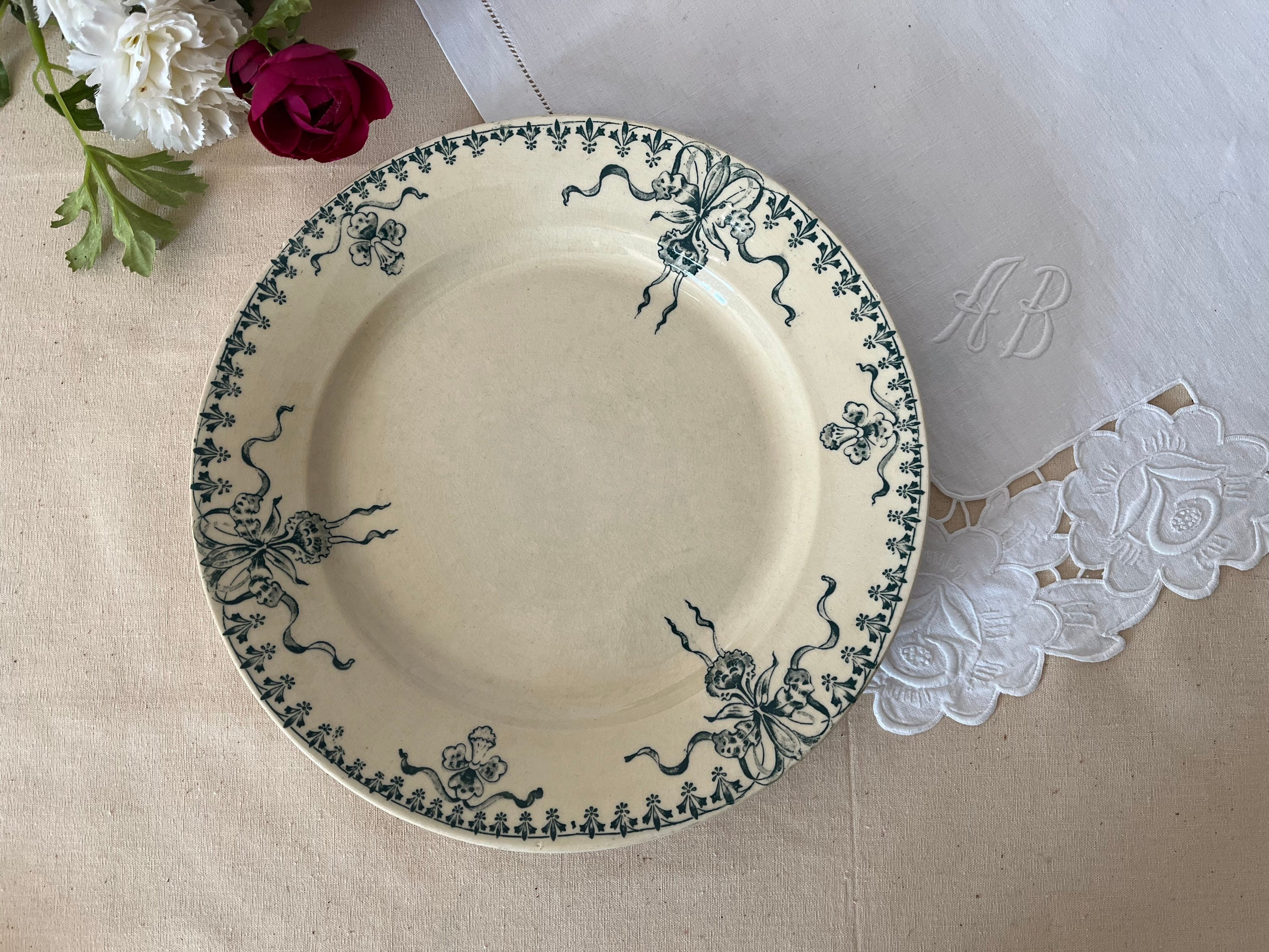 Plat de Service Rond Plat Ancien Terre Fer Modèle Venise La Manufacture Française Gien