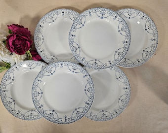 Assiettes plates anciennes X6 en terre de fer modèle "Balzac" de la manufacture française HBCM