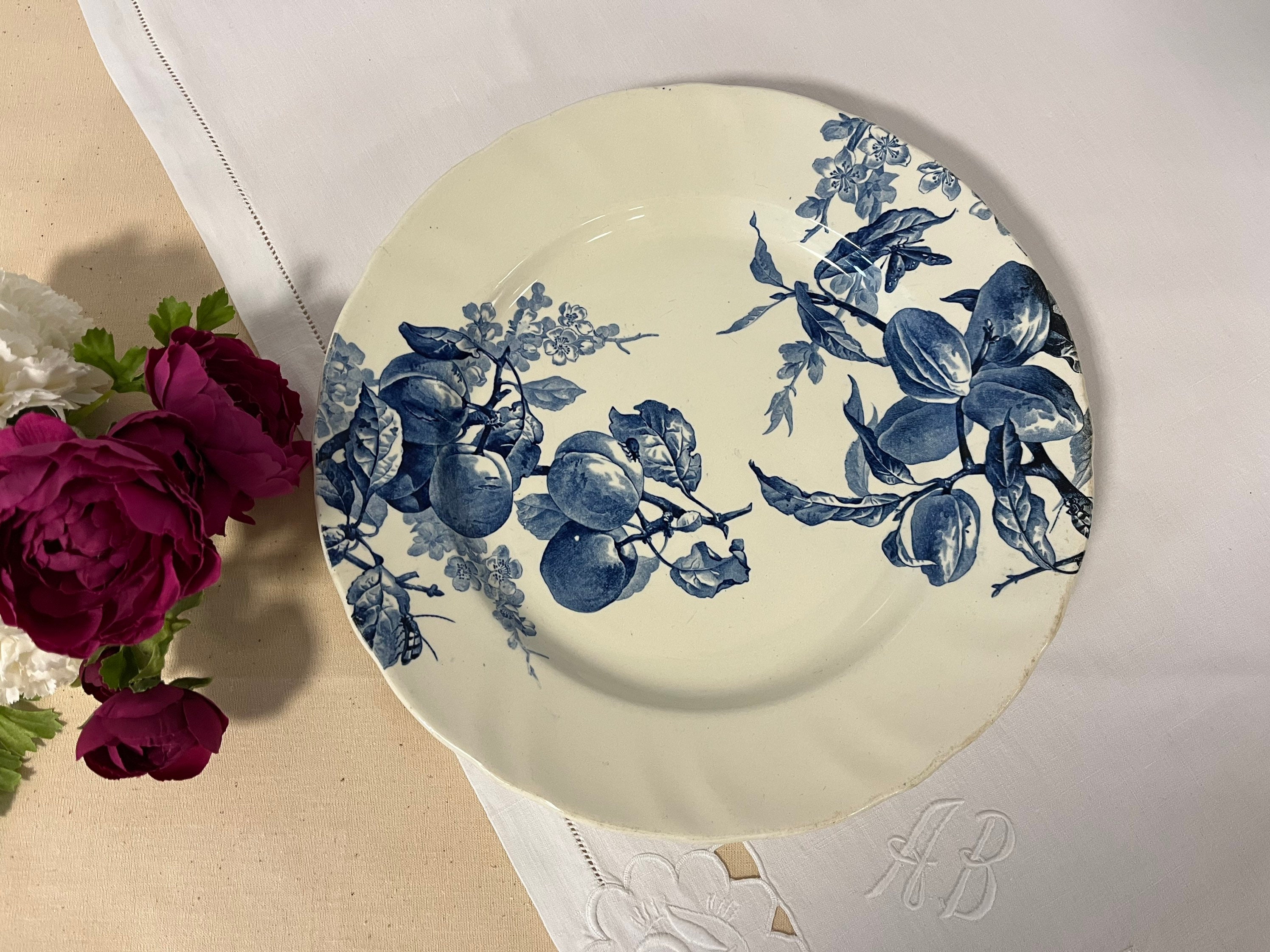 Plat de Service Rond Plat Ancien Terre Fer Modèle Pomone La Manufacture Française Creil et Montereau