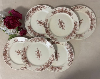 Antique flat plates X6 in ironstone model "Jeanette" from the French manufacturer of Sarreguemines