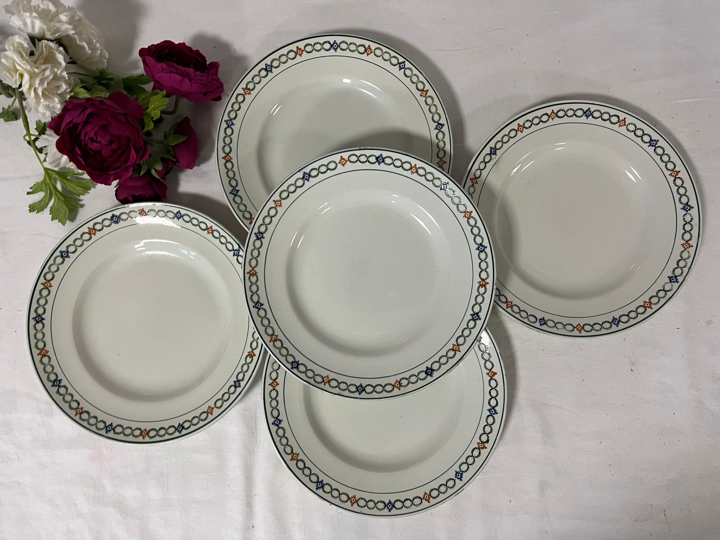 Assiettes Plates Anciennes X5 en Terre de Fer La Manufacture Francaise Saint Amand