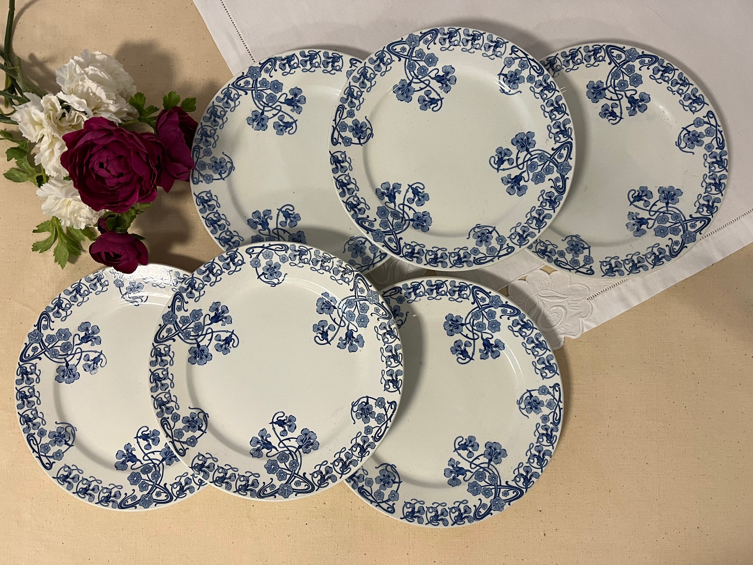 Assiettes Plates Anciennes X6 en Terre de Fer Modèle Capucines La Manufacture Boch Frère Keramis