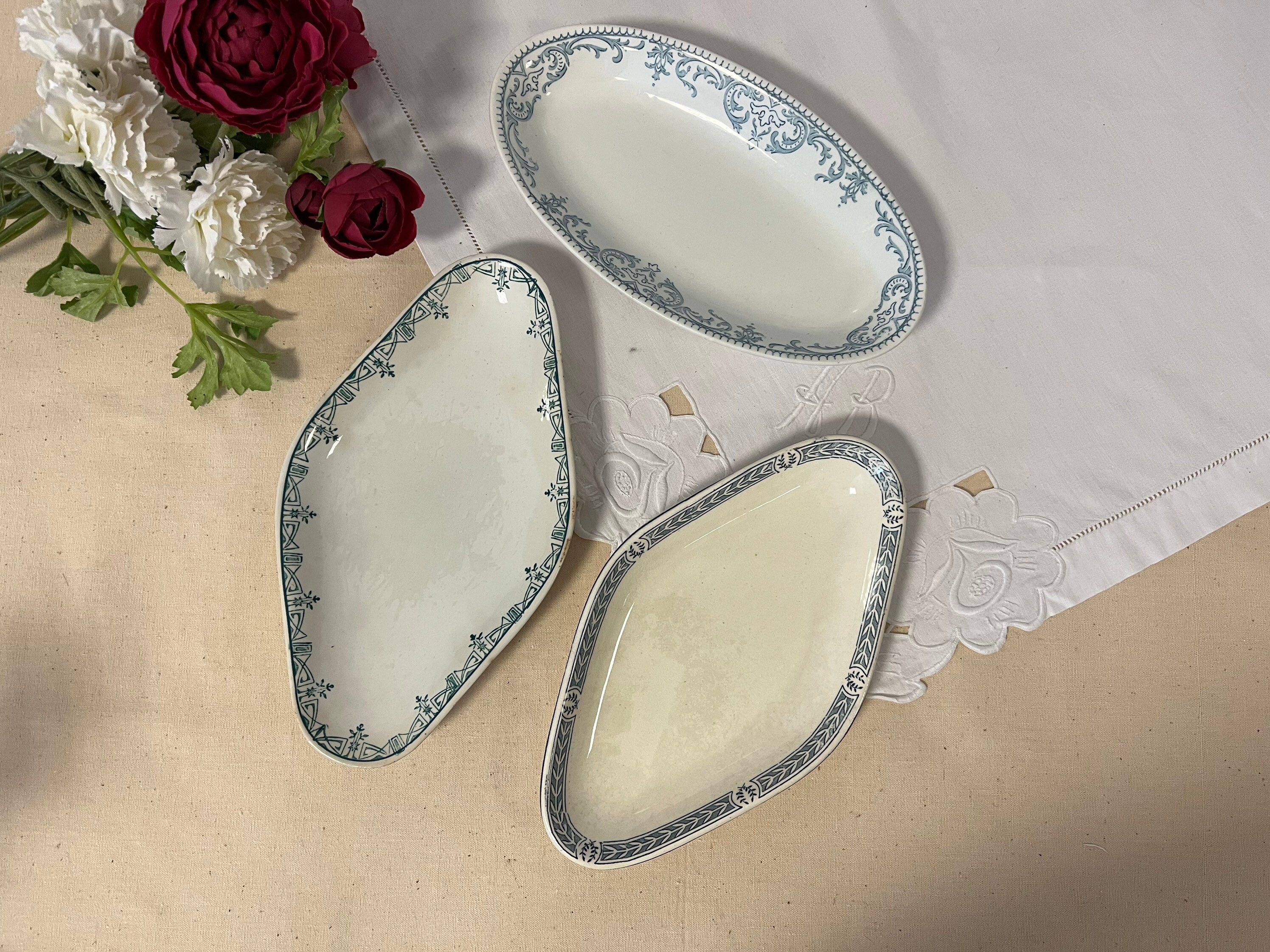 Plat de Service Ovale Ravier Terre Fer X3 Dépareillé La Manufacture Française Saint Amand