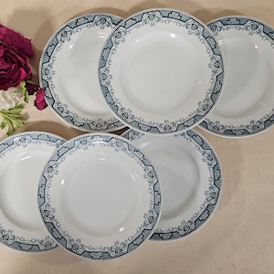 Antique flat plates X6 in ironstone, &quot;Morocco&quot; model, from the French manufacturer Moulin des Loups