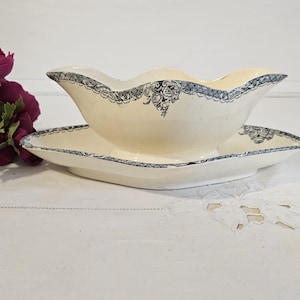 Antique iron clay sauceboat, &quot;Anna&quot; model, from the French Salins factory
