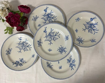 Antique flat plates X5 in iron earth from the French manufacturer Boulenger