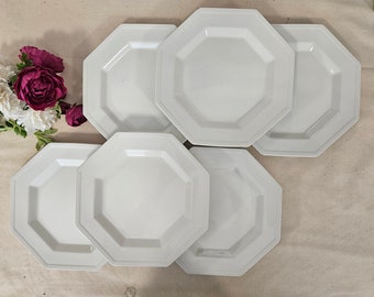 Old flat plates X6 in octagonal pearled iron earth from the English manufacturer Johnson Brothers