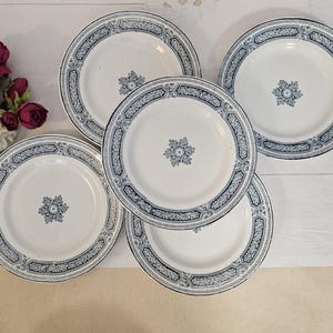 Antique flat plates X5 in ironstone, &quot;English&quot; model, from the French manufacturer of Saint Amand