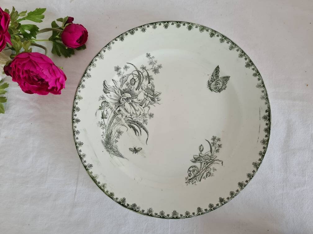 Plat de Service Rond Plat Ancien en Terre Fer Manufacture Française