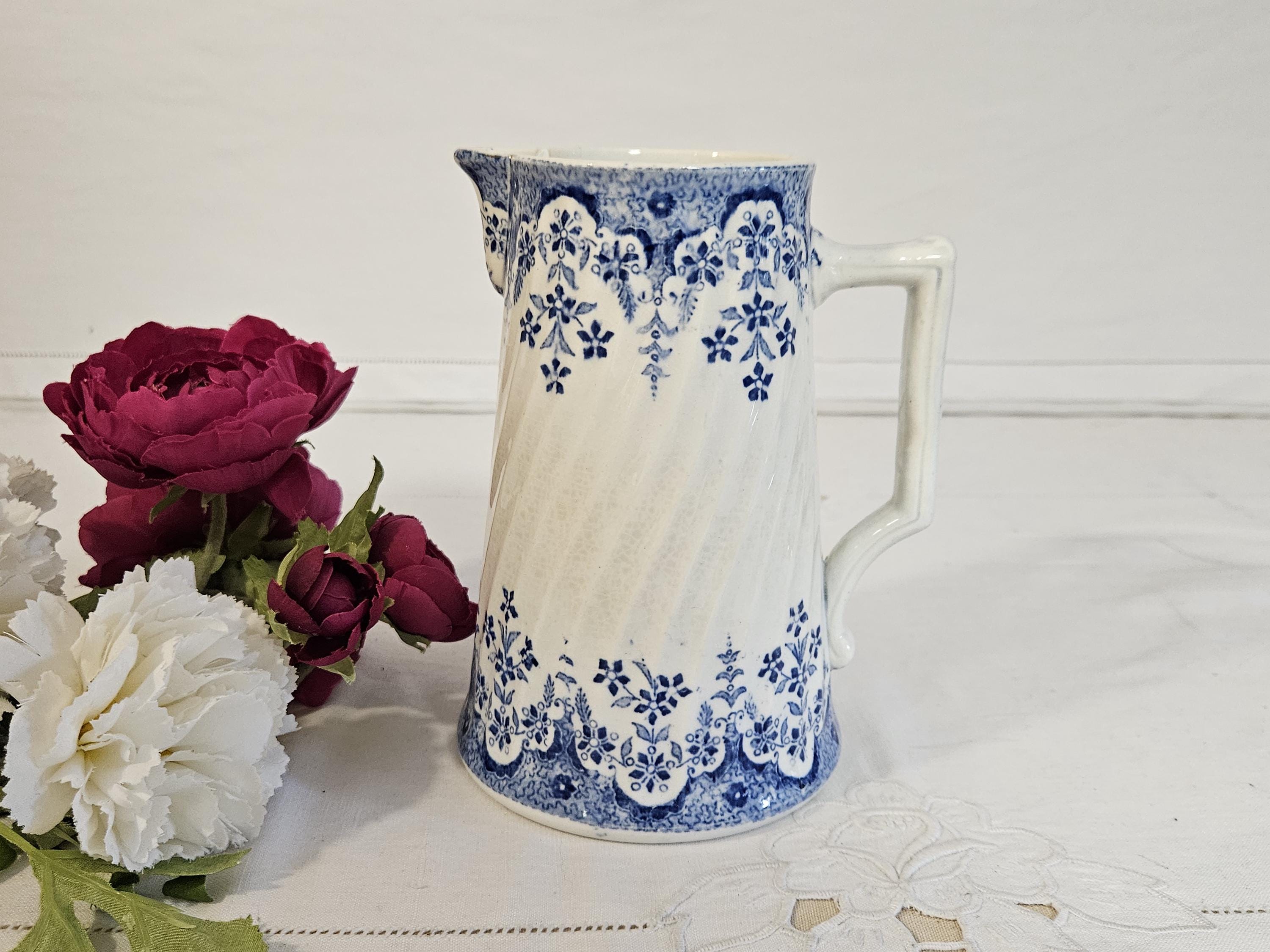 Antique ironstone pitcher, “Manille” model, from the French factory in Sarreguemines