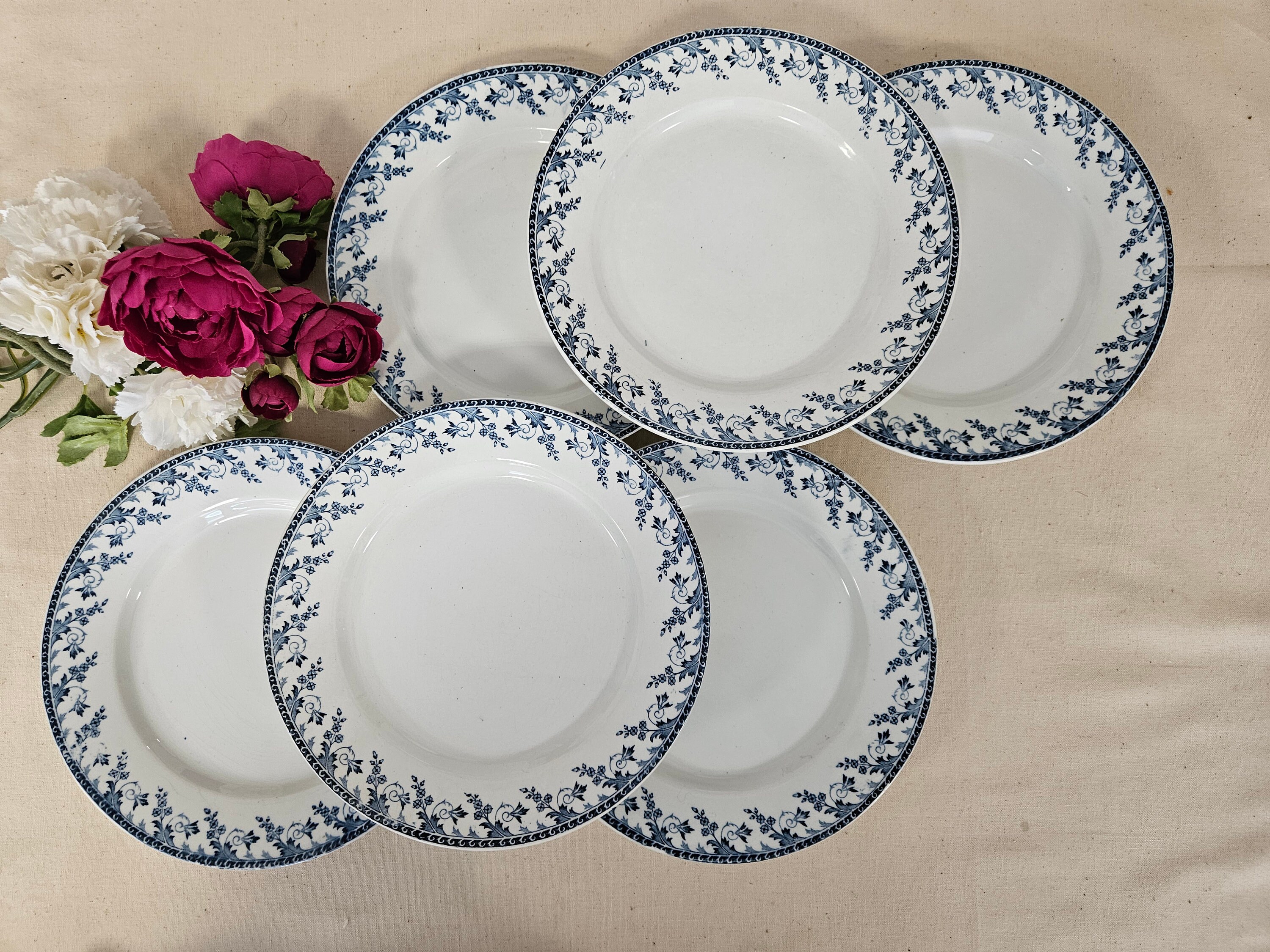 Antique flat plates X6 in ironstone model "Mintigny" from the French manufacturer of Gien