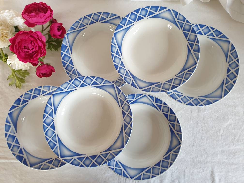 Assiettes Creuses Anciennes X6 Modèle Villeneuve de La Manufacture Française Sarreguemines