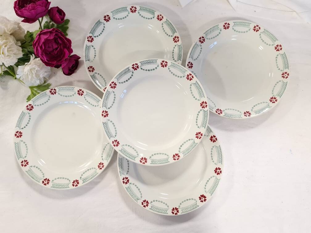 Assiettes Plates Anciennes X6 en Terre de Fer La Manufacture Francaise Moulin Des Loups