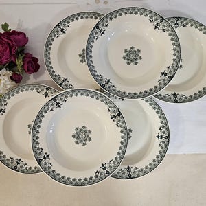 Antique X6 ironstone soup plates, &quot;Dahomey&quot; model, from the French manufacturer of Sarreguemines