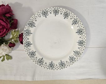 Bandeja redonda antigua de loza, modelo "Palmeras", de la fábrica francesa Salins.