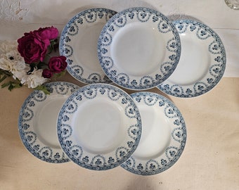 Antique flat plates x6 – Terre de Fer model "Santiago" from the French manufacturer of Saint Amand Set of 6 French Ironstone Plates