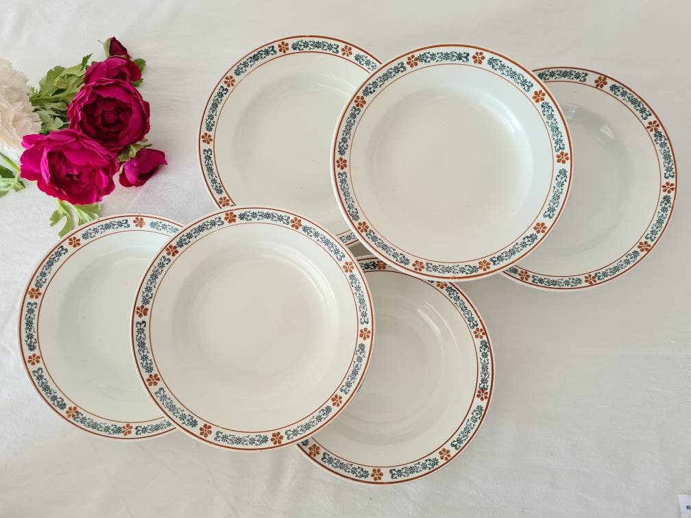 Assiettes Creuses Anciennes X6 en Terre de Fer Modèle Moliere La Manufacture Francaise Saint Amand