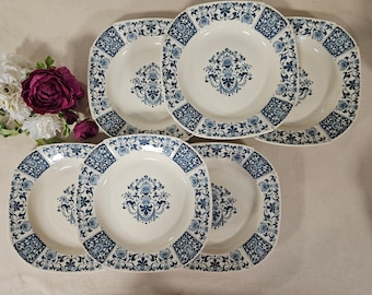 Antique X6 ironstone soup plates, “Ibis” model, from the French manufacturer in Gien
