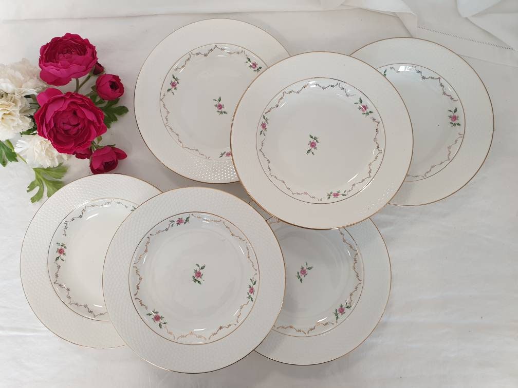 Assiettes Creuses Anciennes X6 Modèle Floral de La Manufacture Française Saint Amand