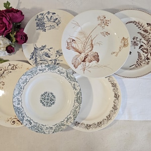 Antique flat plates X6 in ironstone, Dépareillé model, from various French manufacturers