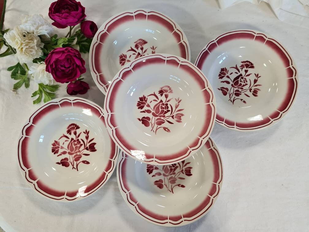 Assiettes Creuses Anciennes X5 Modèle Floral de La Manufacture Française Badonviller