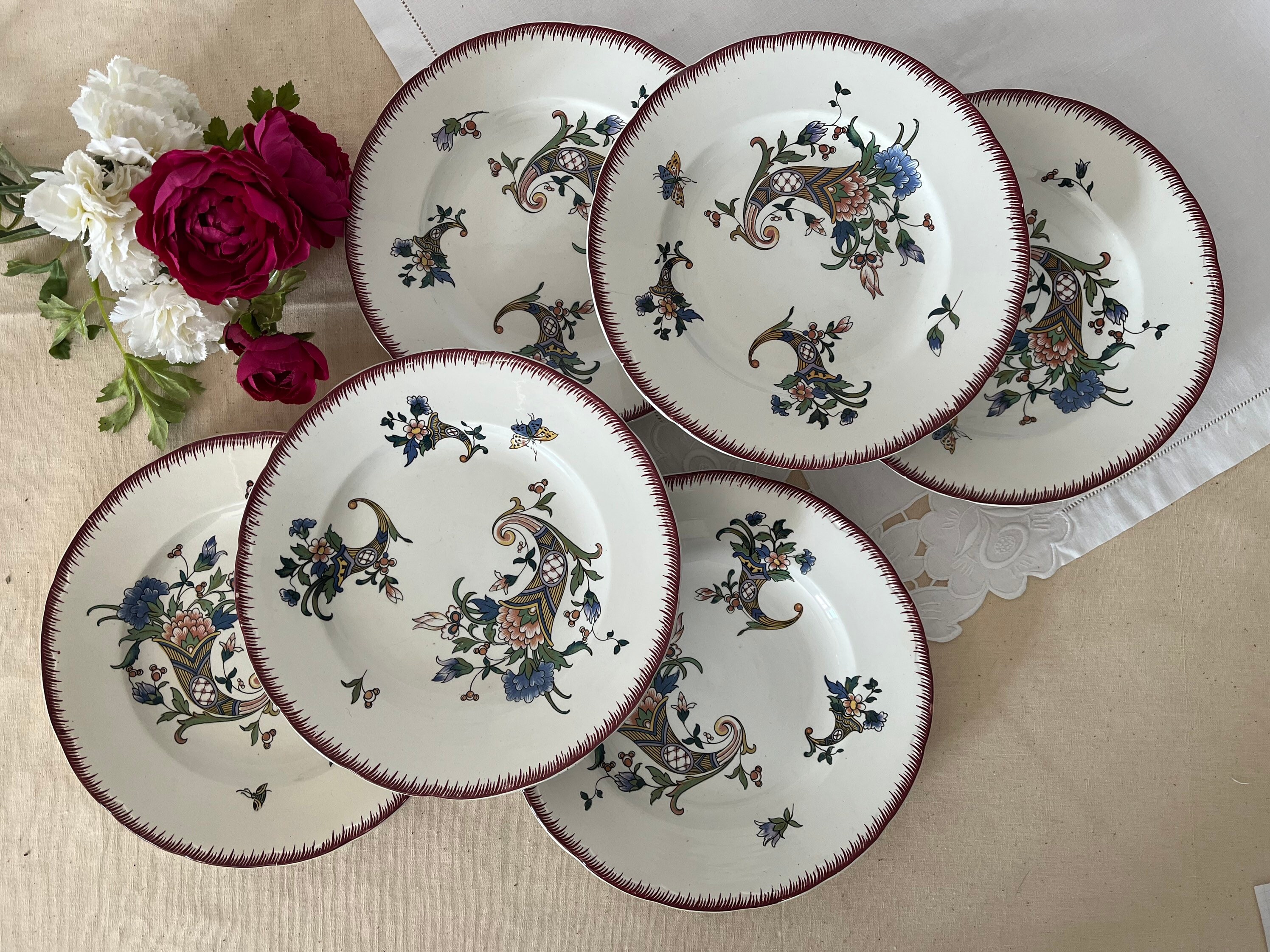 Assiettes Plates Anciennes X6 en Terre de Fer Modèle Décembre 1928 La Manufacture Française Sarregue