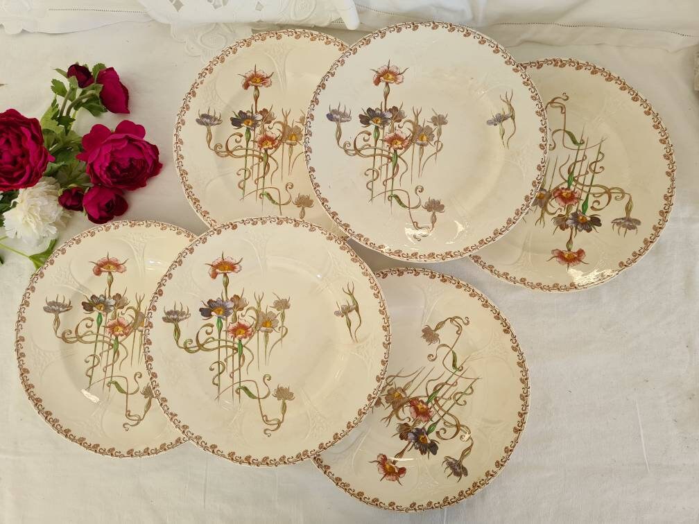 Assiettes Plates Anciennes X6 en Terre de Fer Modèle Nielles La Manufacture Francaise Longwy