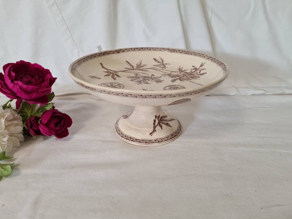 Plat Serviteur Piédouche Coupe sur Pied Ancienne Terre de Fer Manufacture Française Anglaise