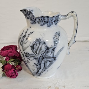 Antique ironstone pitcher, &quot;Iris&quot; model, from the French manufacturer Badonviller
