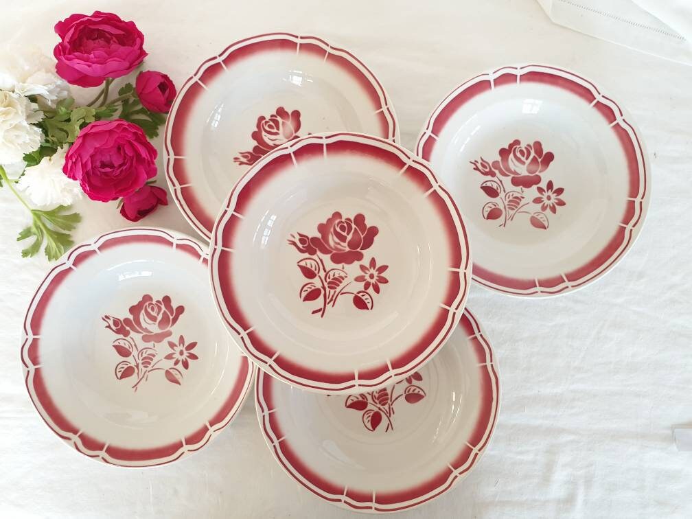 Assiettes Creuses Anciennes X5 Modèle Floral de La Manufacture Française Badonviller