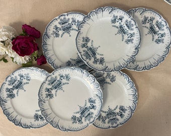 Assiettes plates anciennes X6 en terre de fer modèle "Régence" de la manufacture francaise de Saint Amand