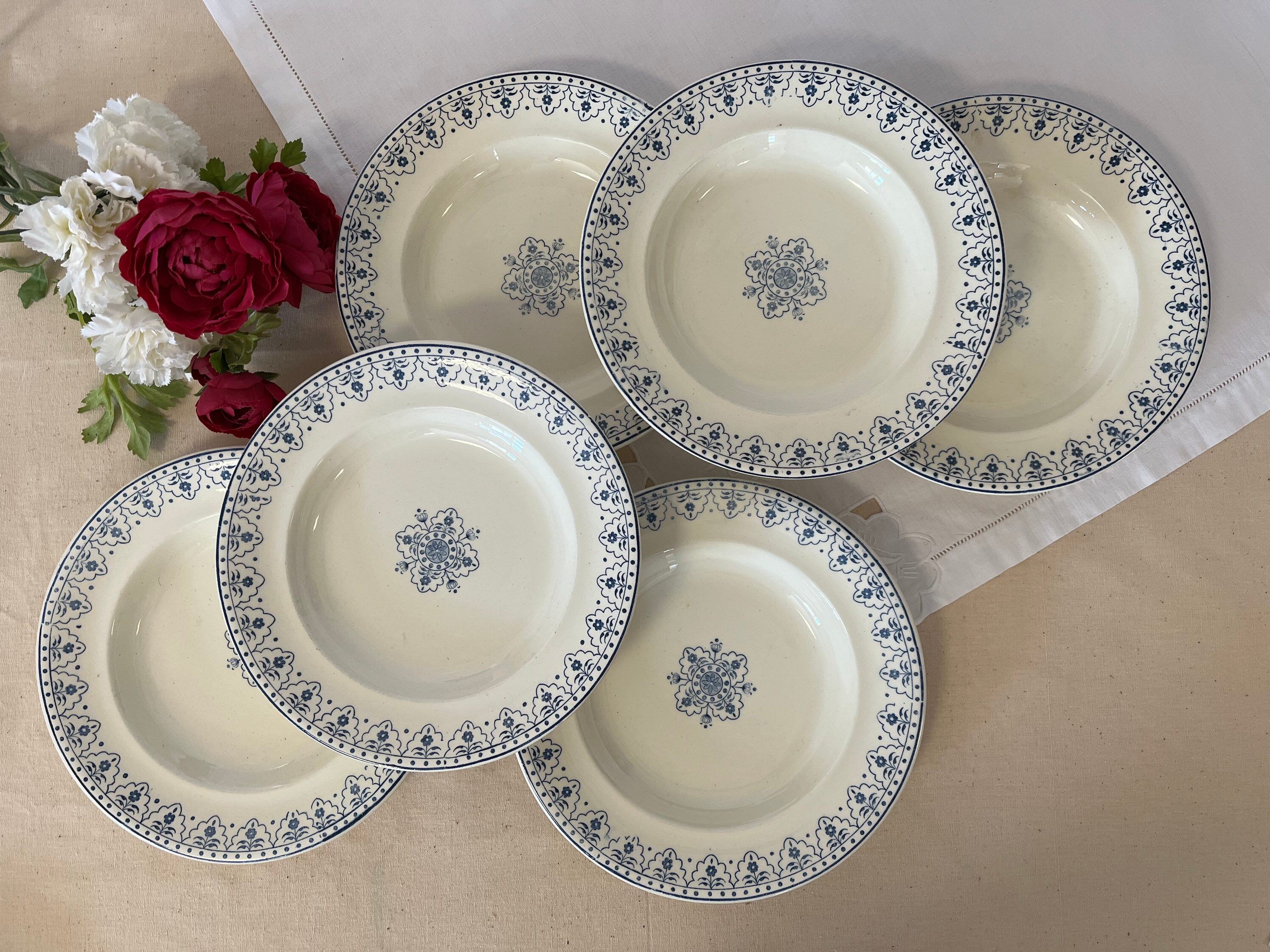 Assiettes Creuses Anciennes X6 en Terre de Fer Modèle Indien La Manufacture Française Clairfontaine