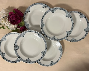 Antique X6 ironstone hollow plates, “Andrinople” model, from the French manufacturer of Saint Amand