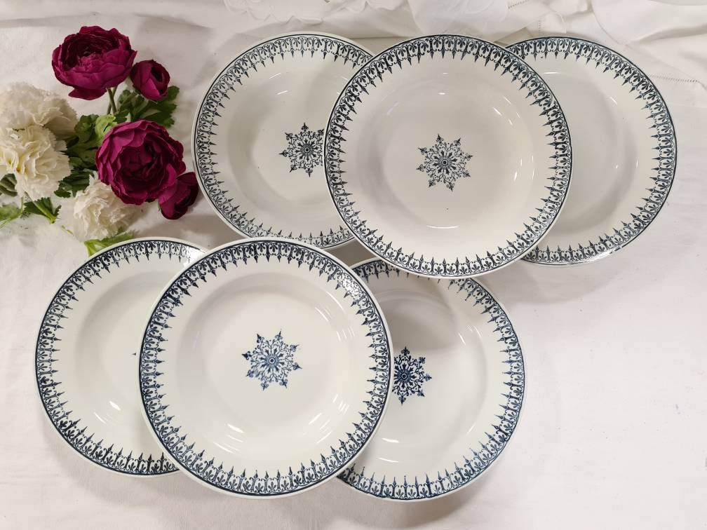 Assiettes Creuses Anciennes X6 en Terre de Fer Modèle Primax La Manufacture Francaise Saint Amand