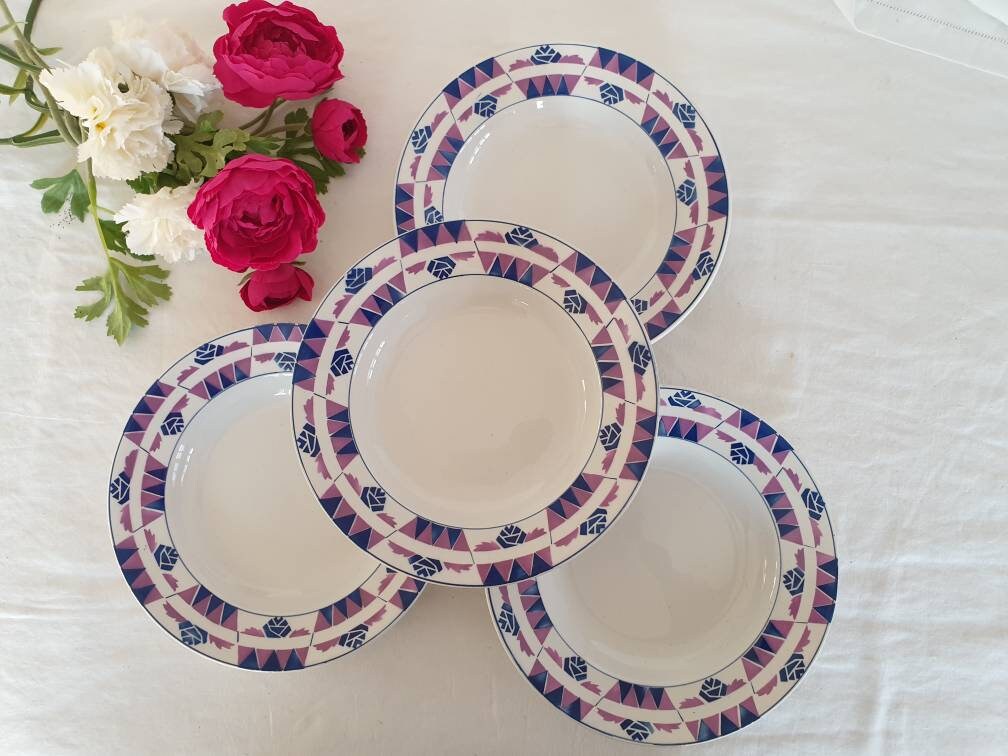 Assiettes Creuses Anciennes X4 Modèle Floral de La Manufacture Française Moulin Des Loups