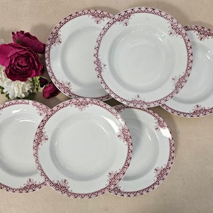 Antique X6 ironstone hollow plates, “Andrinople” model, from the French manufacturer of Saint Amand